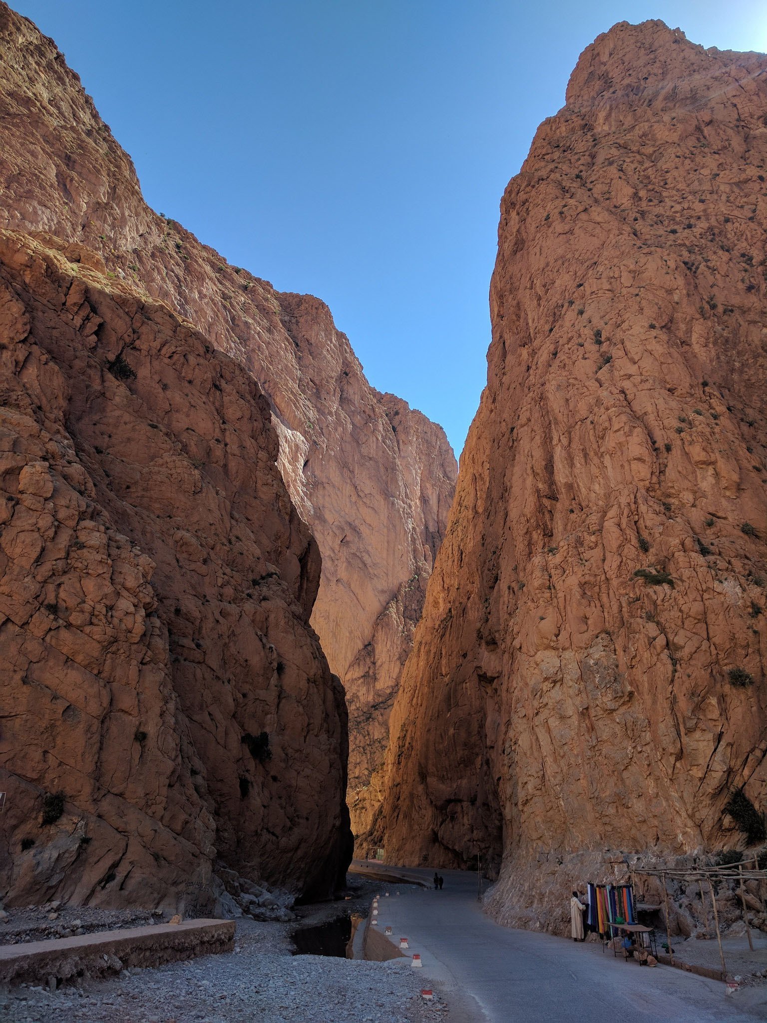 Road through the narrow rock walls of the Todra Gorge