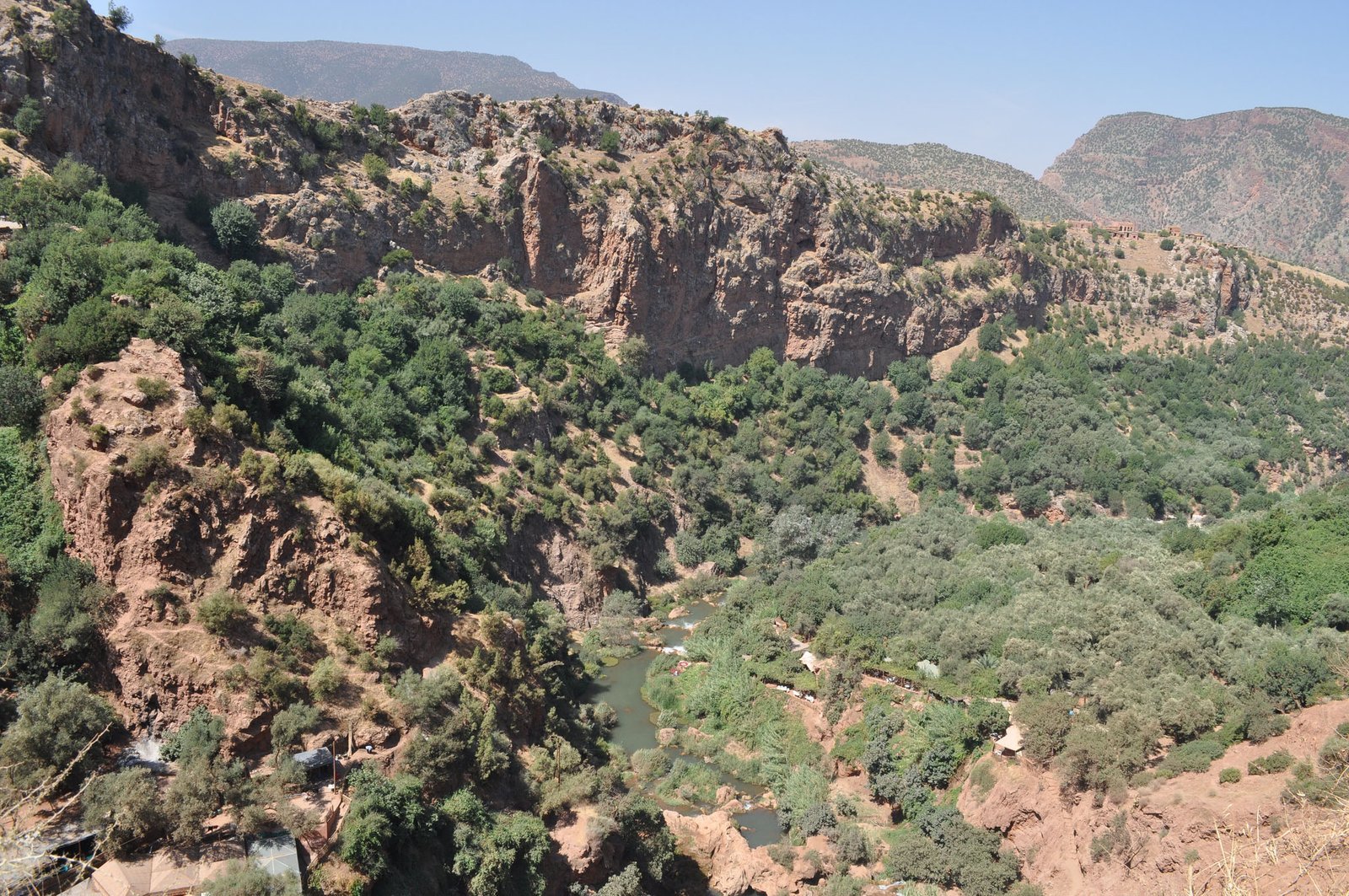 The wooded Ouzoud gorge seen from above