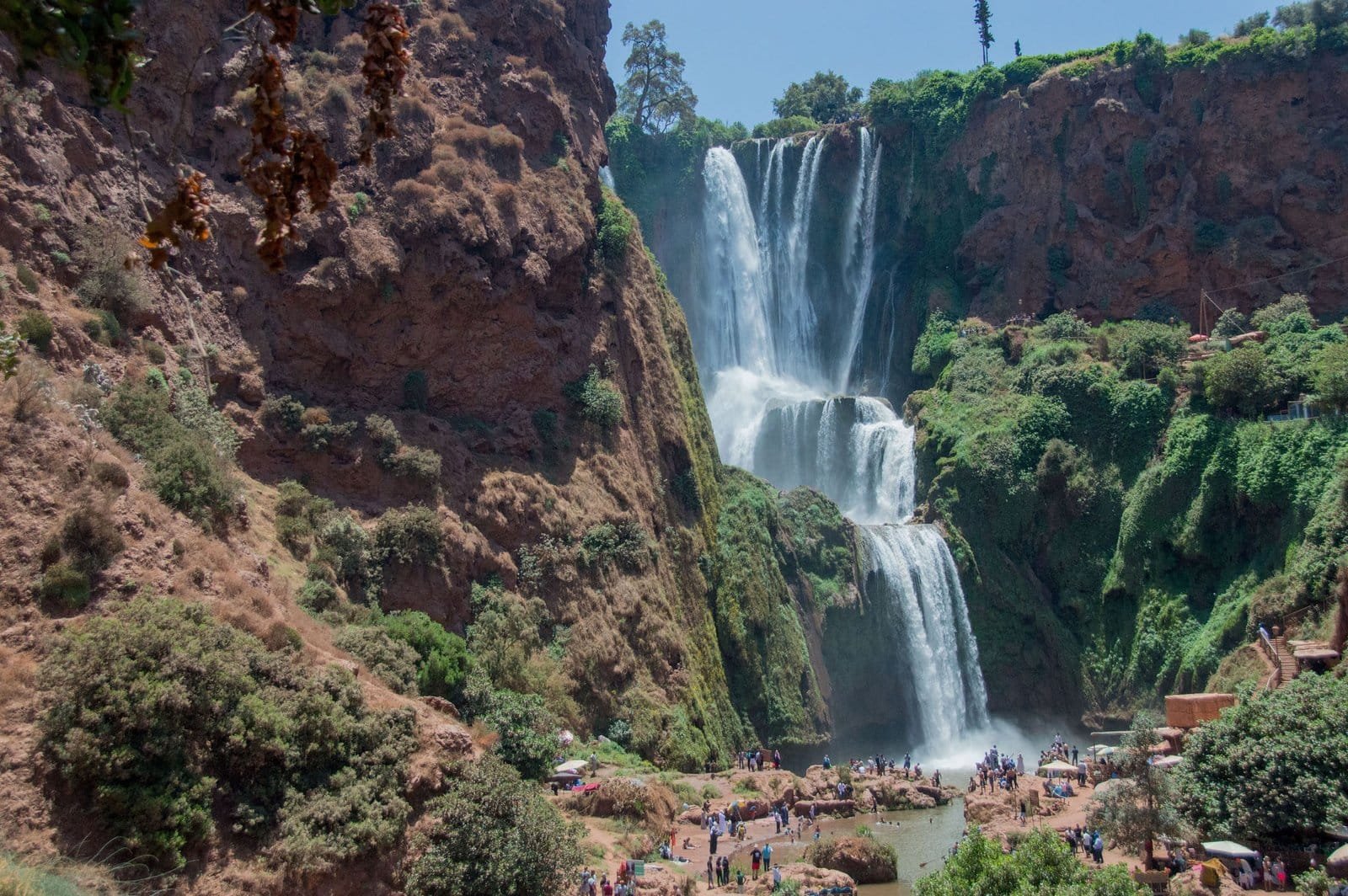 Visitors at the foot of the Ouzoud waterfalls